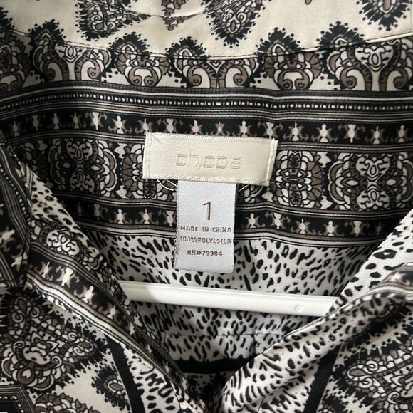 Chico's Black and White Button Down Shirt - Picture 2 of 3